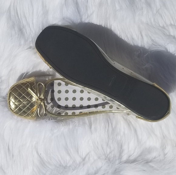 Quilted Gold Ballet Flats with Cute Bow Detail - Picture 4 of 8